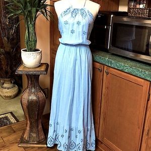 Baby Blue Boho Eyelet Maxi Dress